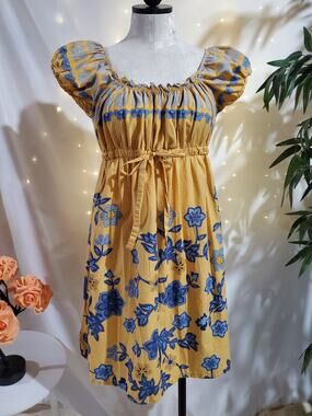 Vtg Y2K SO Wear it Declare it Milkmaid Floral Babydoll Dress Junior Sz L Yellow